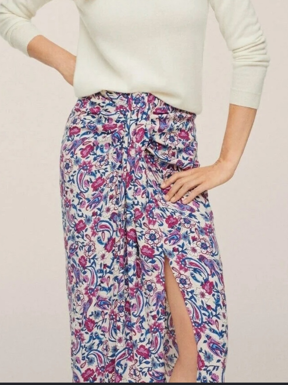 MNG mango floral paisley midi skirt open front flowers size XS